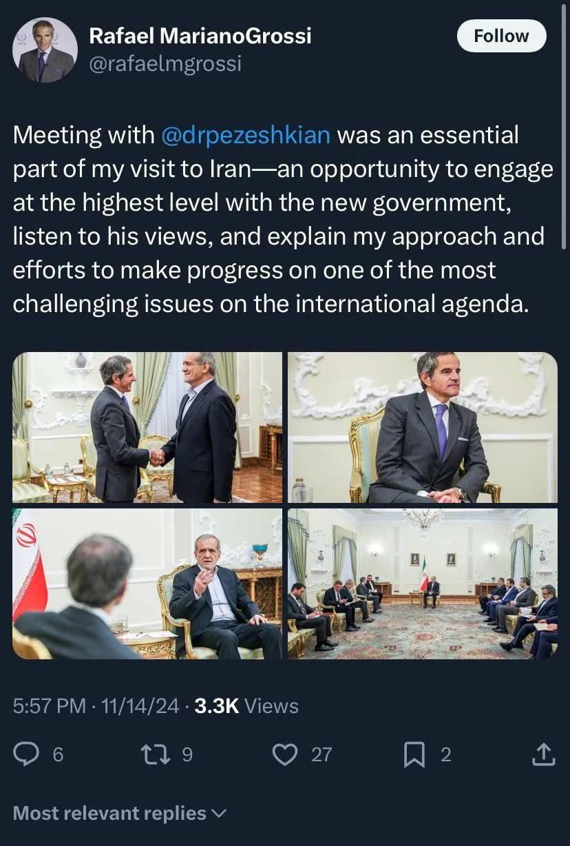  گروسی: در دیدار با پزشکیان