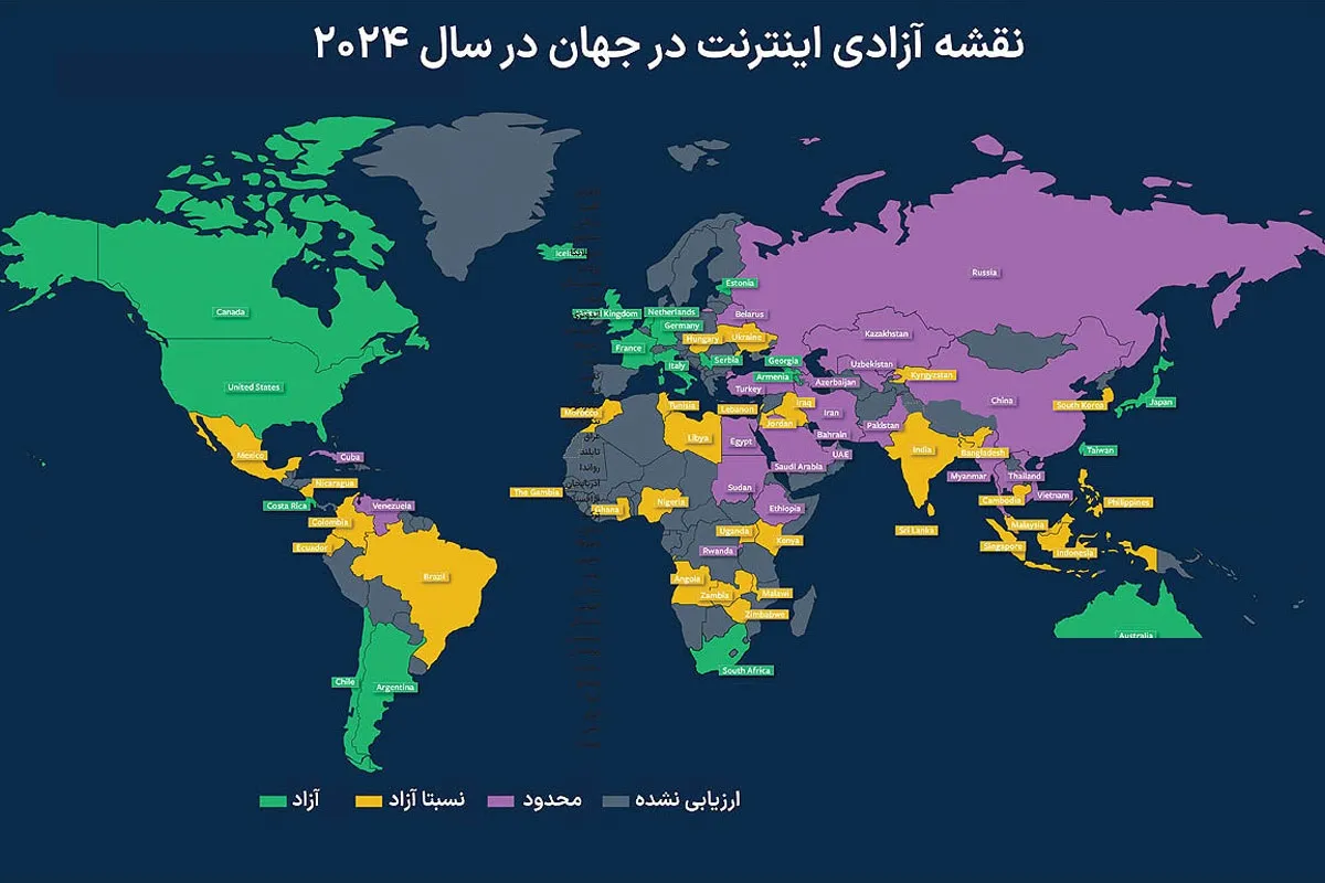  ایران؛ سومین کشور جهان در محدودیت‌های اینترنتی!/ در میان پایین‌ترین جایگاه از نظر آزادی اینترنت در منطقه خاورمیانه