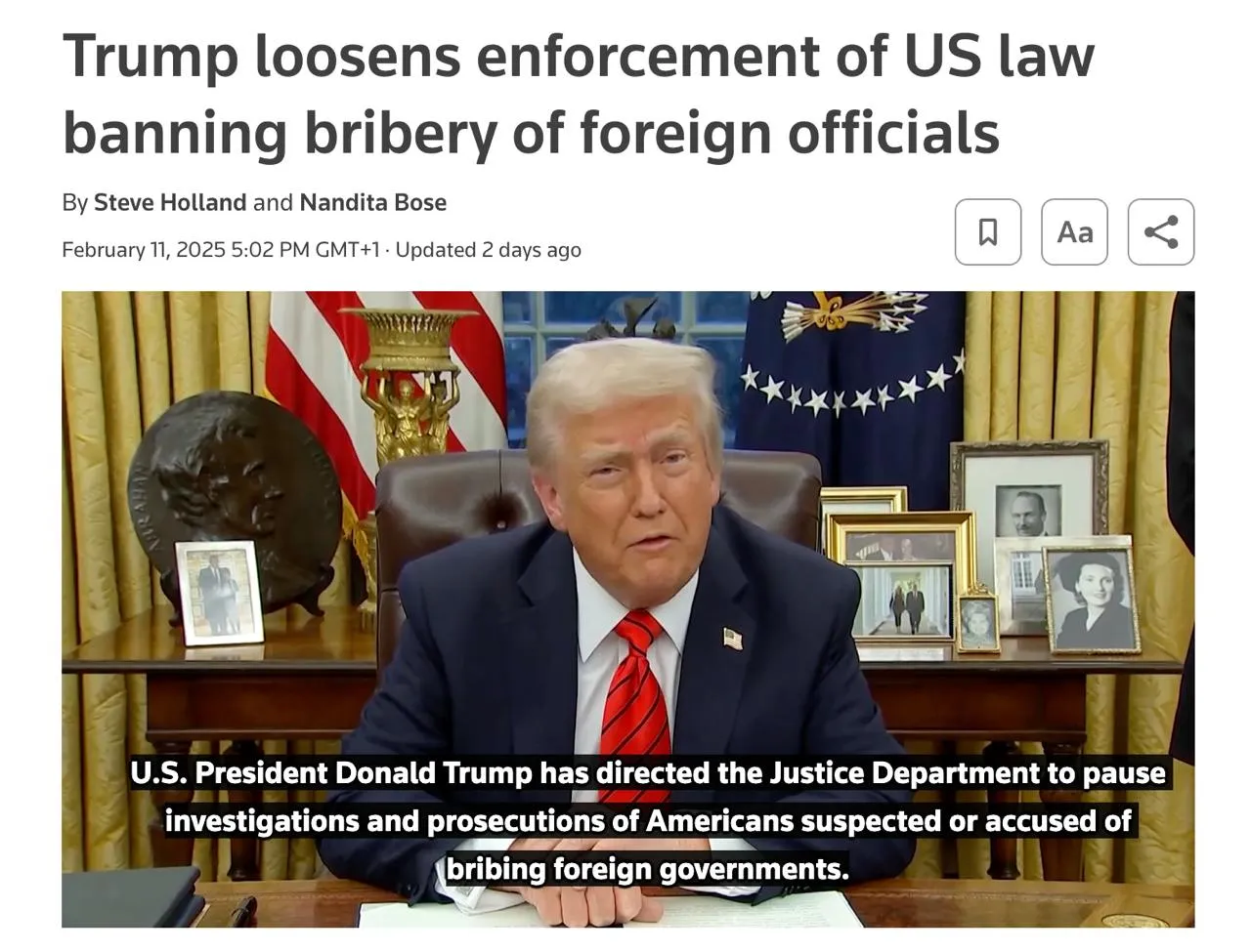 ترامپ ممنوعیت پرداخت رشوه به خارجی‌ها را متوقف کرد !!!