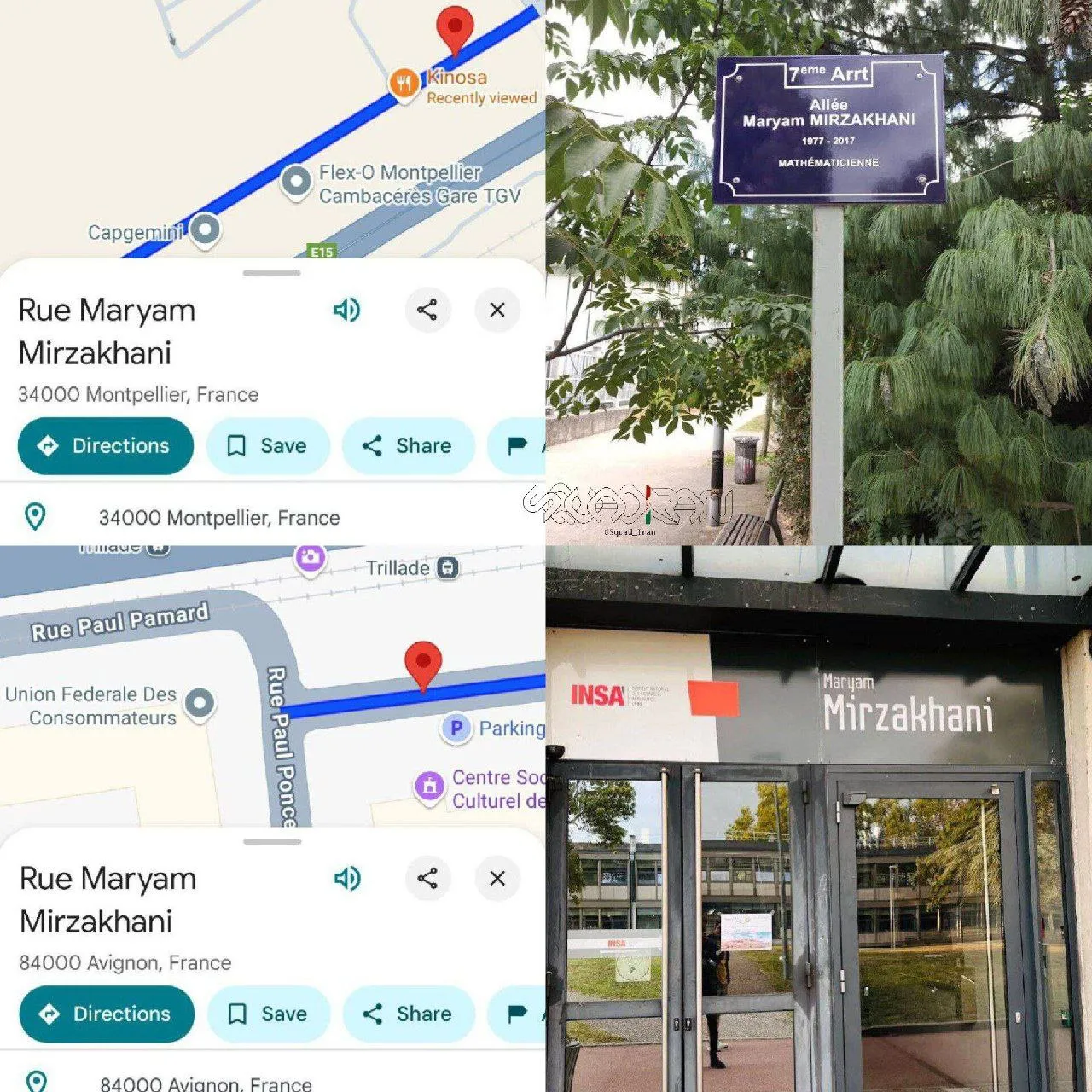 علی شریفی زارچی به‌مناسبت سالروز تولد مریم میرزاخانی در شبکه ایکس نوشت: فرانسه چندین خیابان، گذرگاه و ساختمان دانشگاه‌های خود در ۴ شهر مختلف را به نام بانوی بزرگ ریاضیات جهان، مریم میرزاخانی مزین کرده‌است.