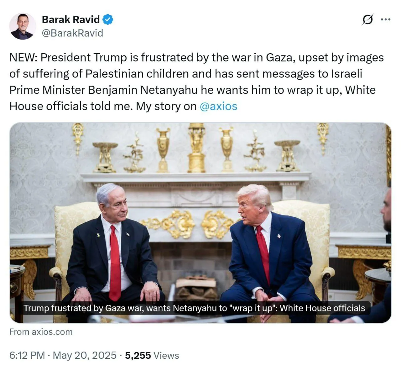  آکسیوس: ترامپ به دستیارانش گفته است که به نتانیاهو بگویند جنگ غزه را تمام کند