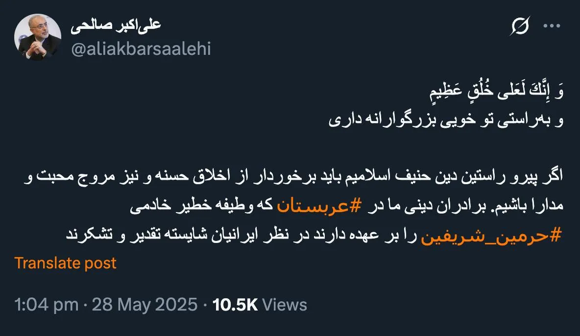  واکنش علی اکبر صالحی به سخنان توهین آمیز قاسمیان: برادران دینی ما در ‎عربستان در نظر ایرانیان شایسته تقدیر و تشکرند