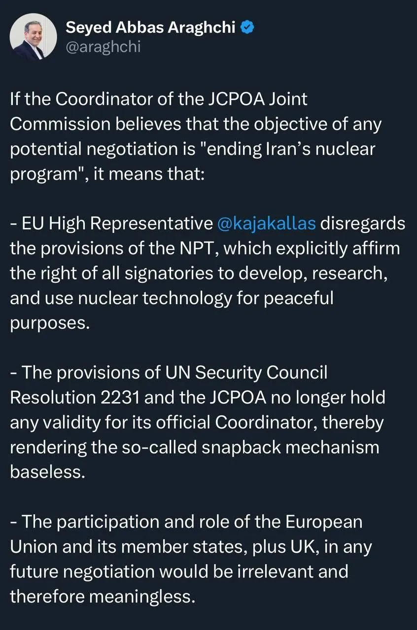 پیام جدید وزیر امور خارجه در پاسخ به اظهارنظر اخیر مسئول سیاست خارجی اتحادیه اروپا