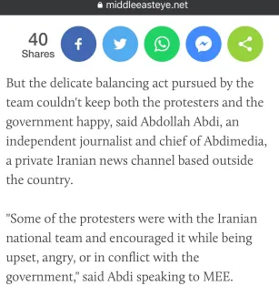 I took part in the following article of Middleeast Eye written by By Elis Gjevori about "How Iran's team struggled to walk a political tight-rope"