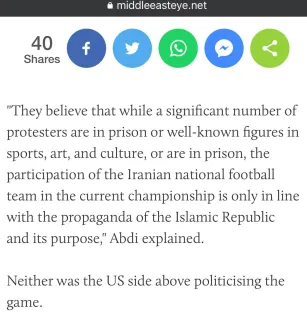 I took part in the following article of Middleeast Eye written by By Elis Gjevori about "How Iran's team struggled to walk a political tight-rope"