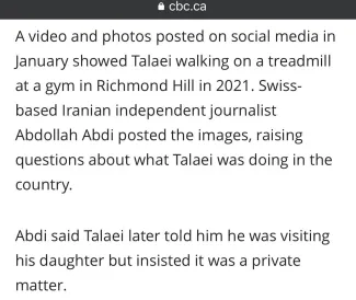 I took part in the following article of CBC NEWS written by Ashley Burke and Nahayat Tizhoosh "Canada sanctions former Tehran police chief spotted in Toronto-area gym in 2021"