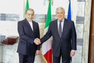 دیدار و گفتگوی سید عباس عراقچی وزیر امور خارجه جمهوری اسلامی ایران و آنتونیو تایانی وزیر امور خارجه ایتالیا در رم