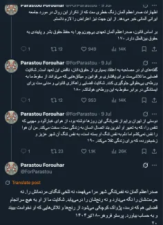 توییت مشروح توضیحات پرستو فروهر