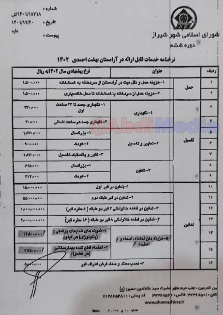 دفن هر کیلو اعضای قطع شده بدن ۳۷۵ هزار تومان
