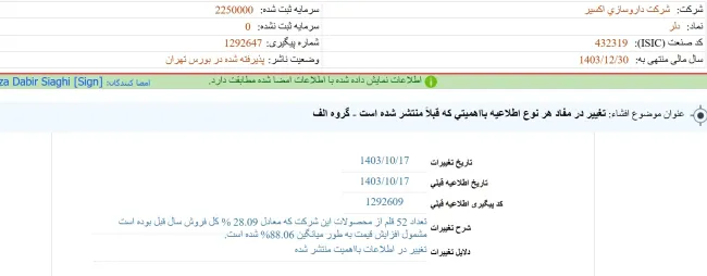  افزایش قیمت ۵۲ قلم از محصولات داروسازی اکسیر