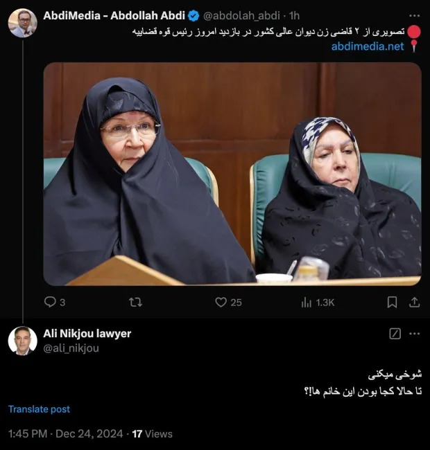 درود دادیار دادسرای دیوان عالی کشور و عضو معاون و مستشار شعبه از بانوان وجود دارد