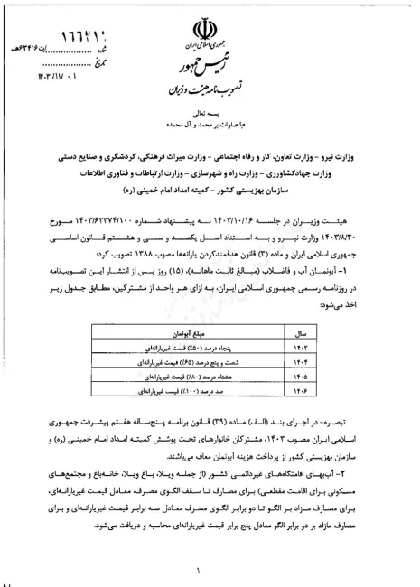  آبونمان جدید ثابت آب و فاضلاب هم به تصویب هیئت وزیران رسید