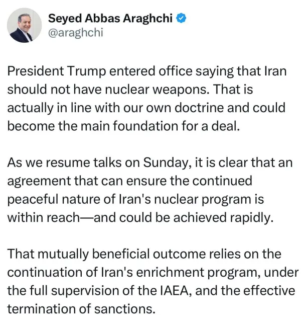 عراقچی:روشن است توافقی که بتواند استمرار ماهیت صلح‌آمیز برنامه هسته‌ای ایران را تضمین کند، در دسترس است