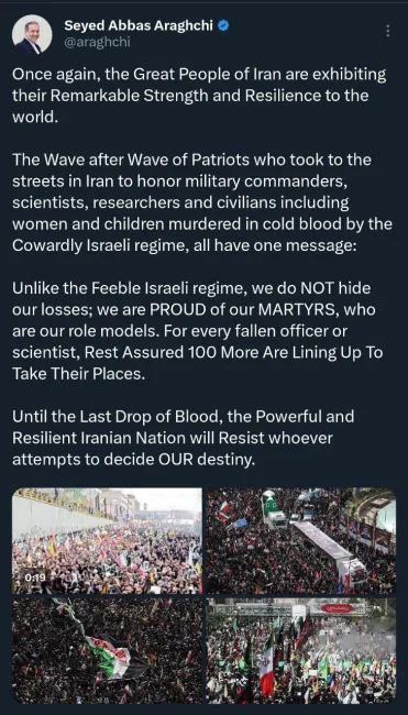 عراقچی: ملت تا آخرین قطره خون، در برابر هر کسی که بخواهد برای سرنوشت ما تصمیم بگیرد، ایستادگی خواهند کرد