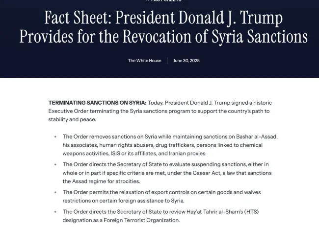 ترامپ:️ ایالات متحده متعهد به حمایت از سوریه‌ای باثبات و متحد در صلح با خود و همسایگانش است