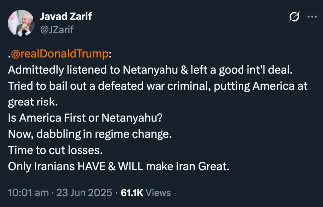  واکنش ظریف به اظهارات ترامپ در مورد ایران