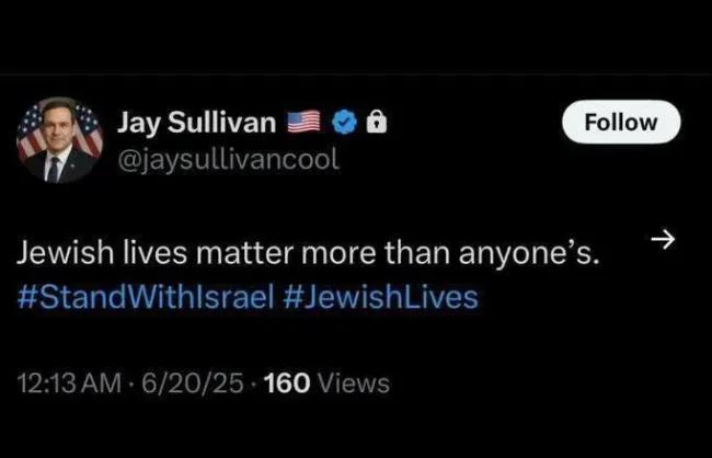  جی سالیوان سناتور آمریکایی: زندگی یهودی‌ها از بقیه با ارزش‌تر است!